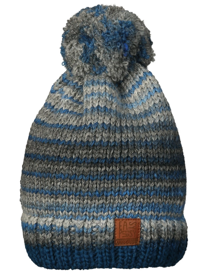 Bommelmütze GREY SHADE mit Wolle meliert in grau/blau