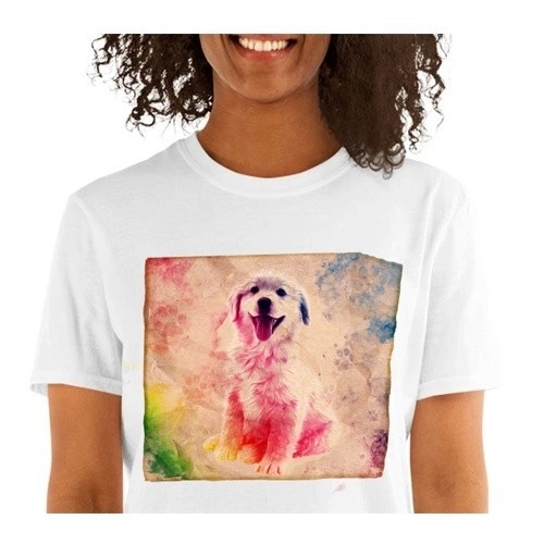 Camiseta feminina Mascochula de lona personalizada com a foto do seu animal de estimação, branca.