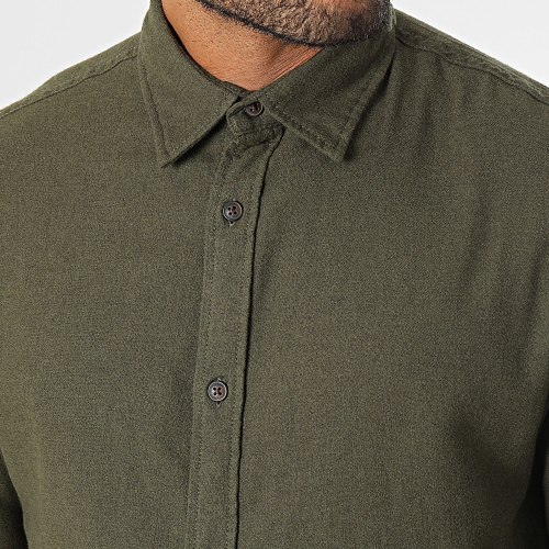 Chemise Manches Longues Plain Fall Solid Vert Kaki Foncé