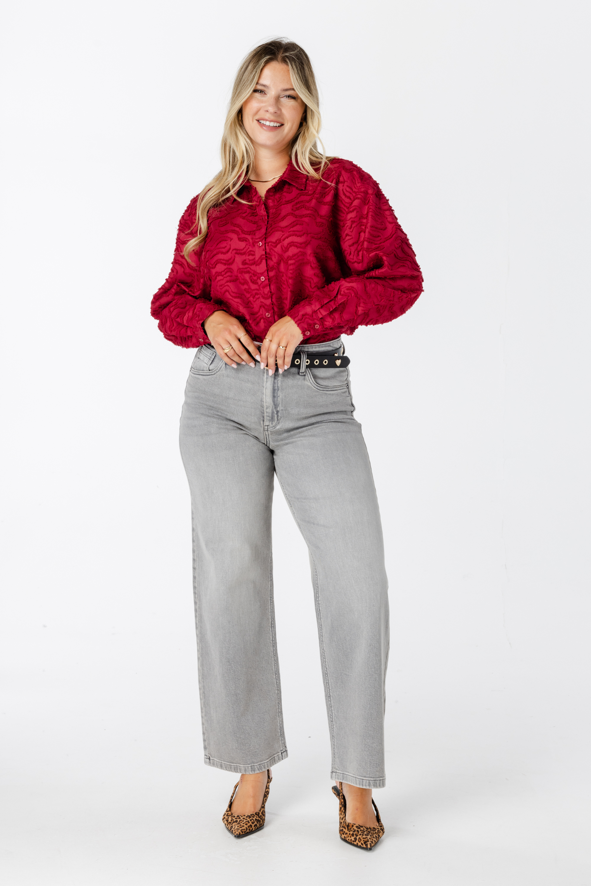 Structuur geweven oversized blouse Bessen rood