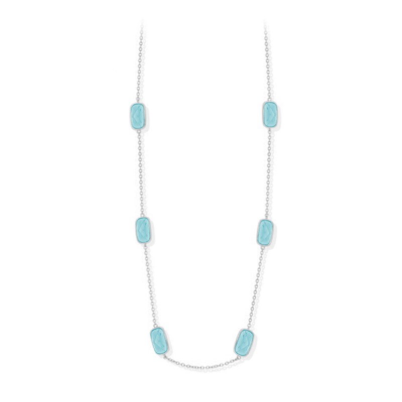 Collier Argent Petit Galet Bleu Eau