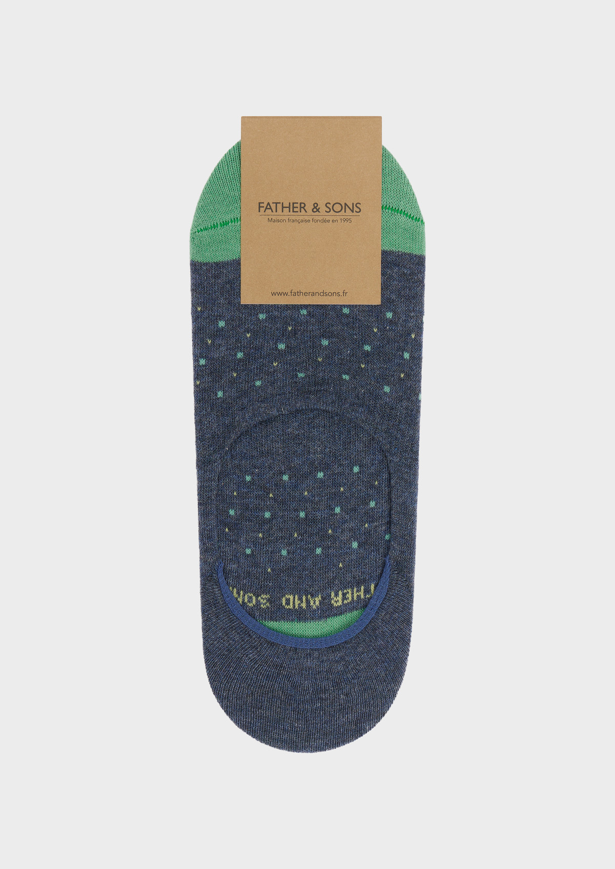 Chaussettes invisibles en viscose de bambou bleu ardoise à pois vert et jaune
