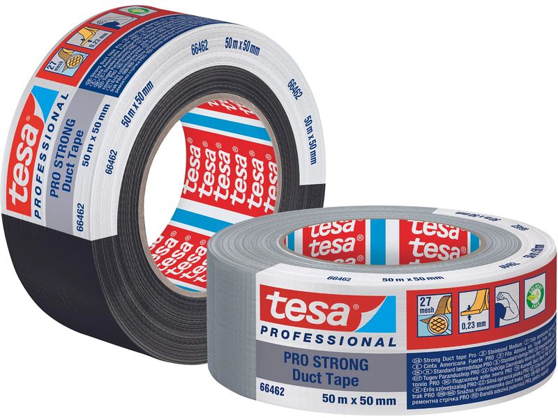 tesa Klebeband Pro Strong Duct Tape Grau, 50 m x 50 mm Klebeband mit extra starkem Halt – Duct Tape für Reparaturen, zum Befestigen, Abdichten und mehr