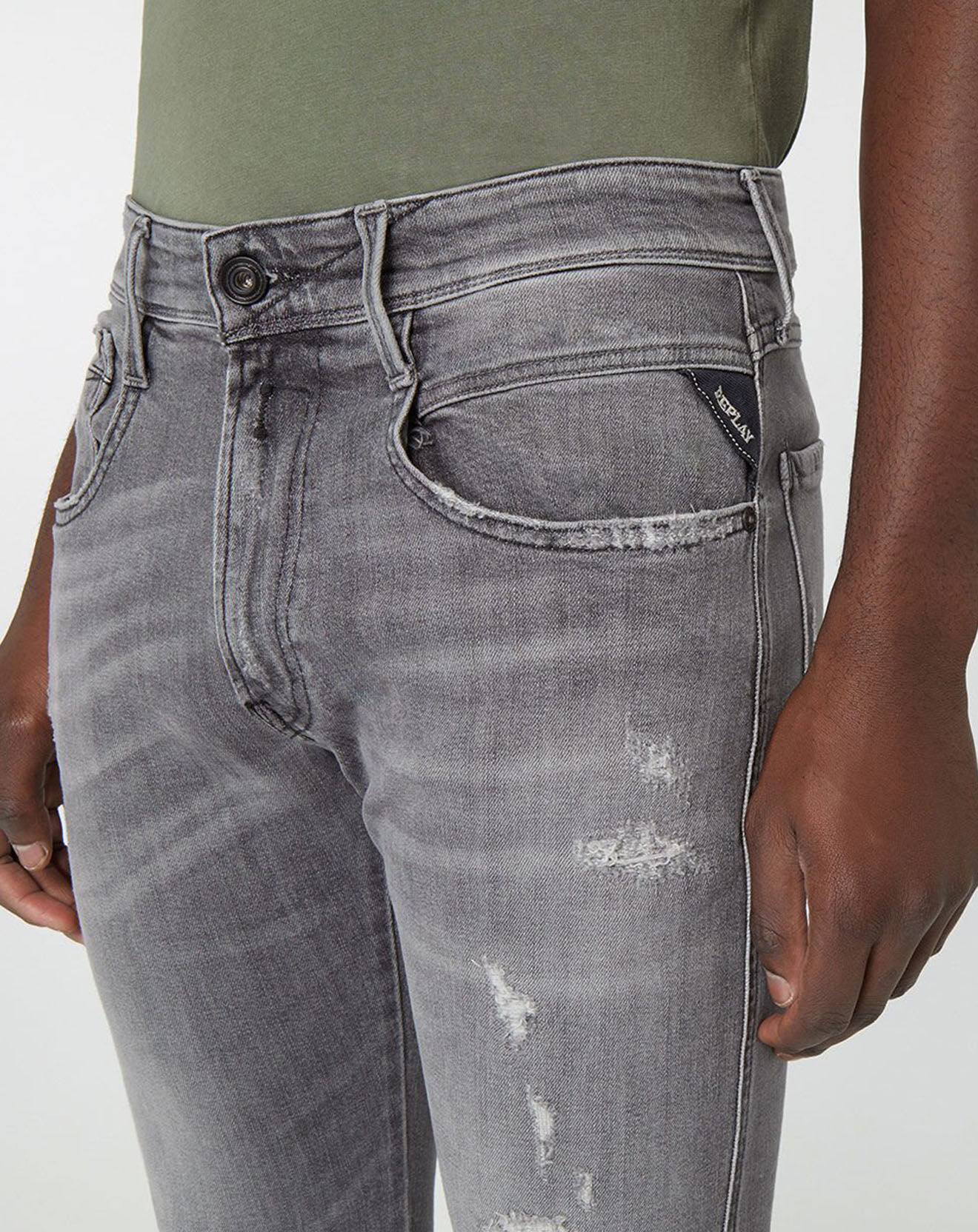 Replay Jean Slim Aged Eco Anbass gris moyen