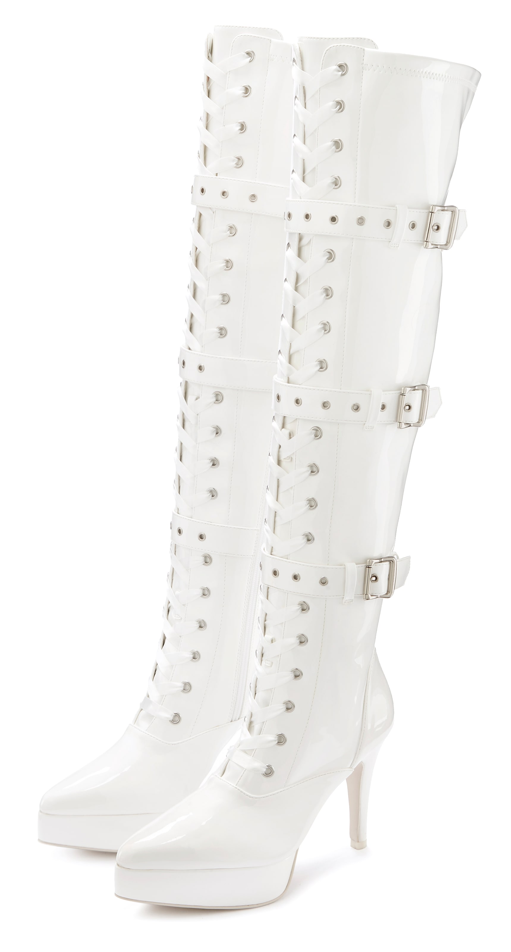 LASCANA Belle Affaire Overkneestiefel »High-Heel-Stiefelette mit Plateau«  erotische Lack-Optik, mit Zierschnallen