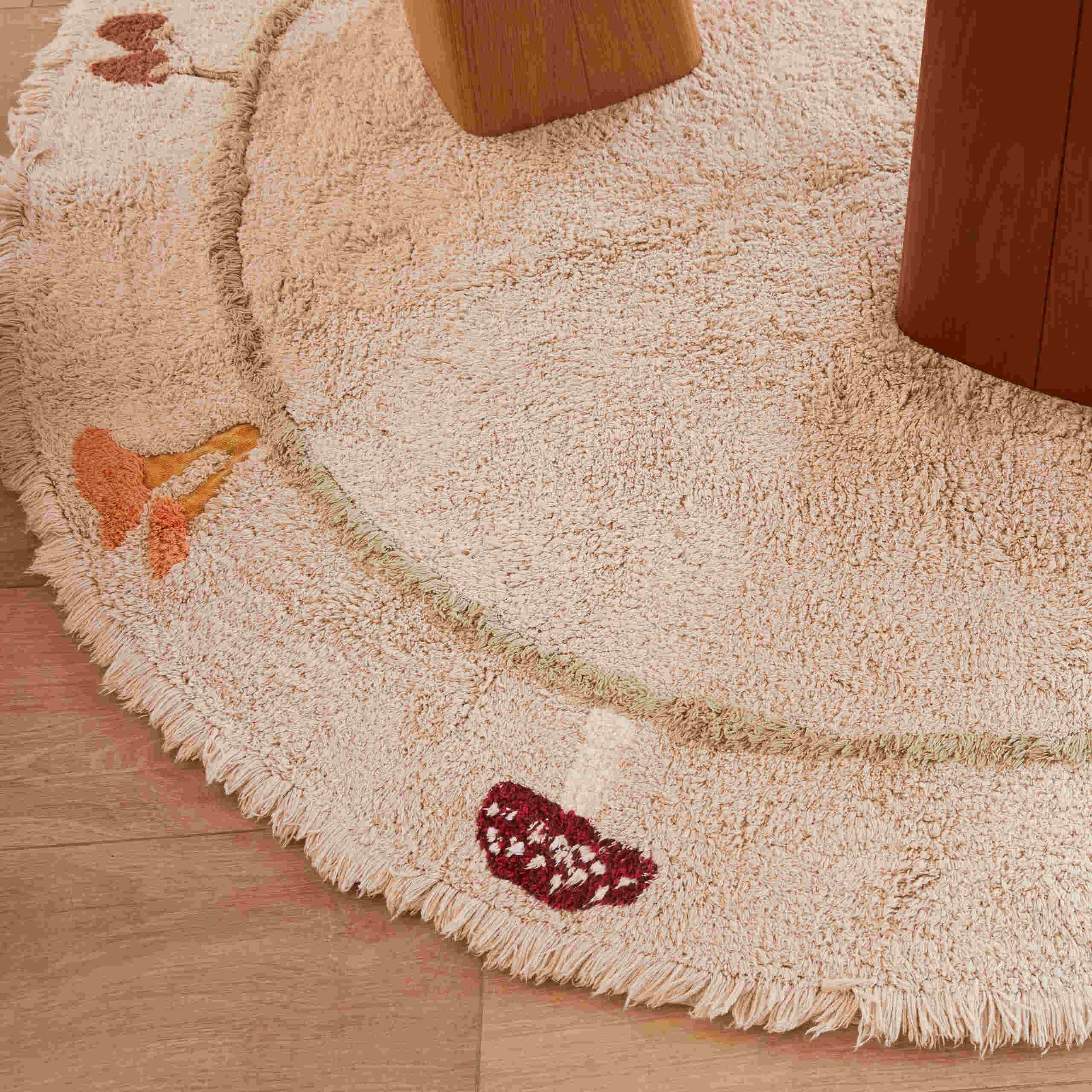 CHANTERELLE - Tapis rond lavable en coton | Beige