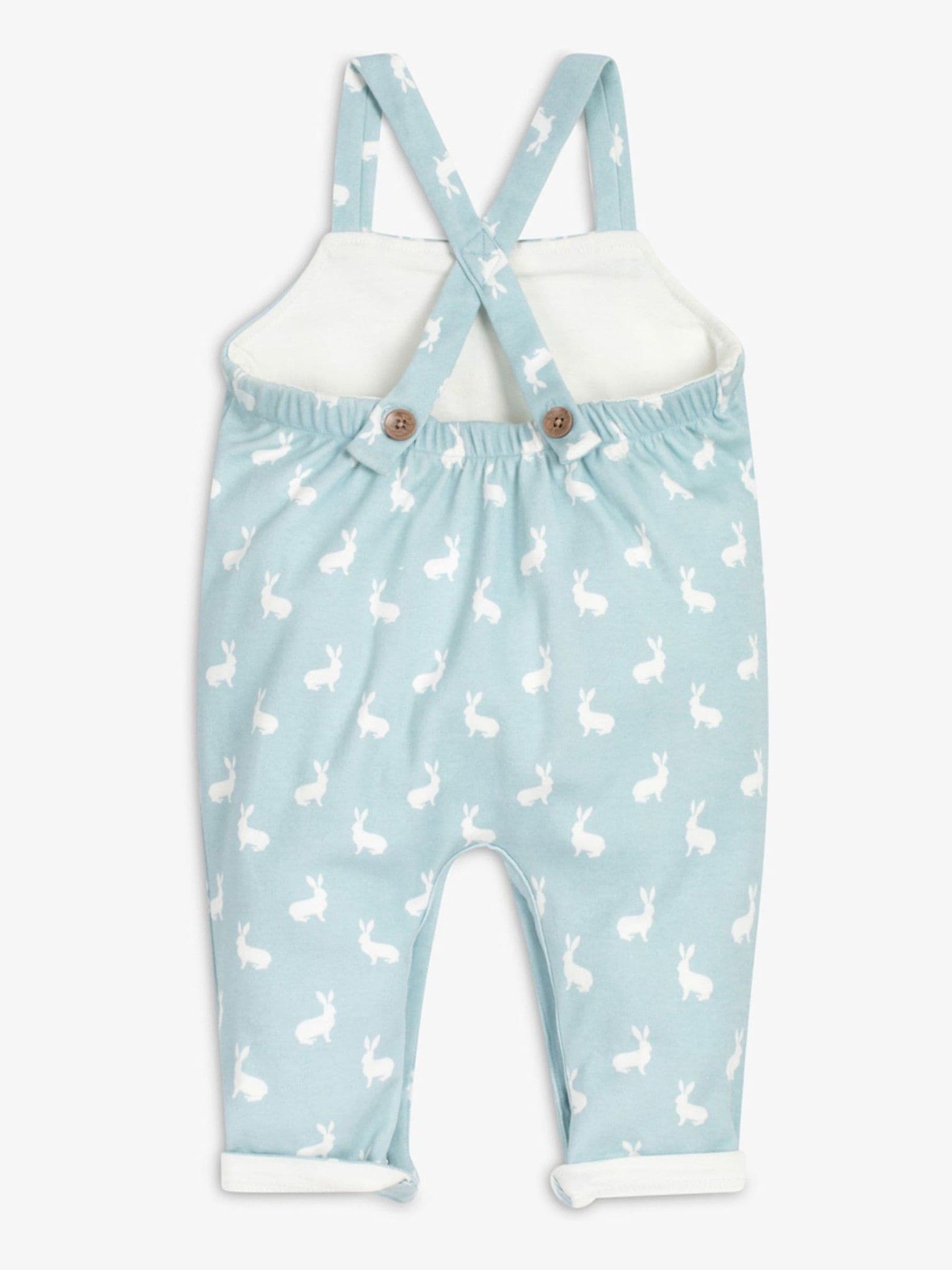 Blauw - The Little Tailor - Baby tuinbroek van 100% katoen met konijnenprint