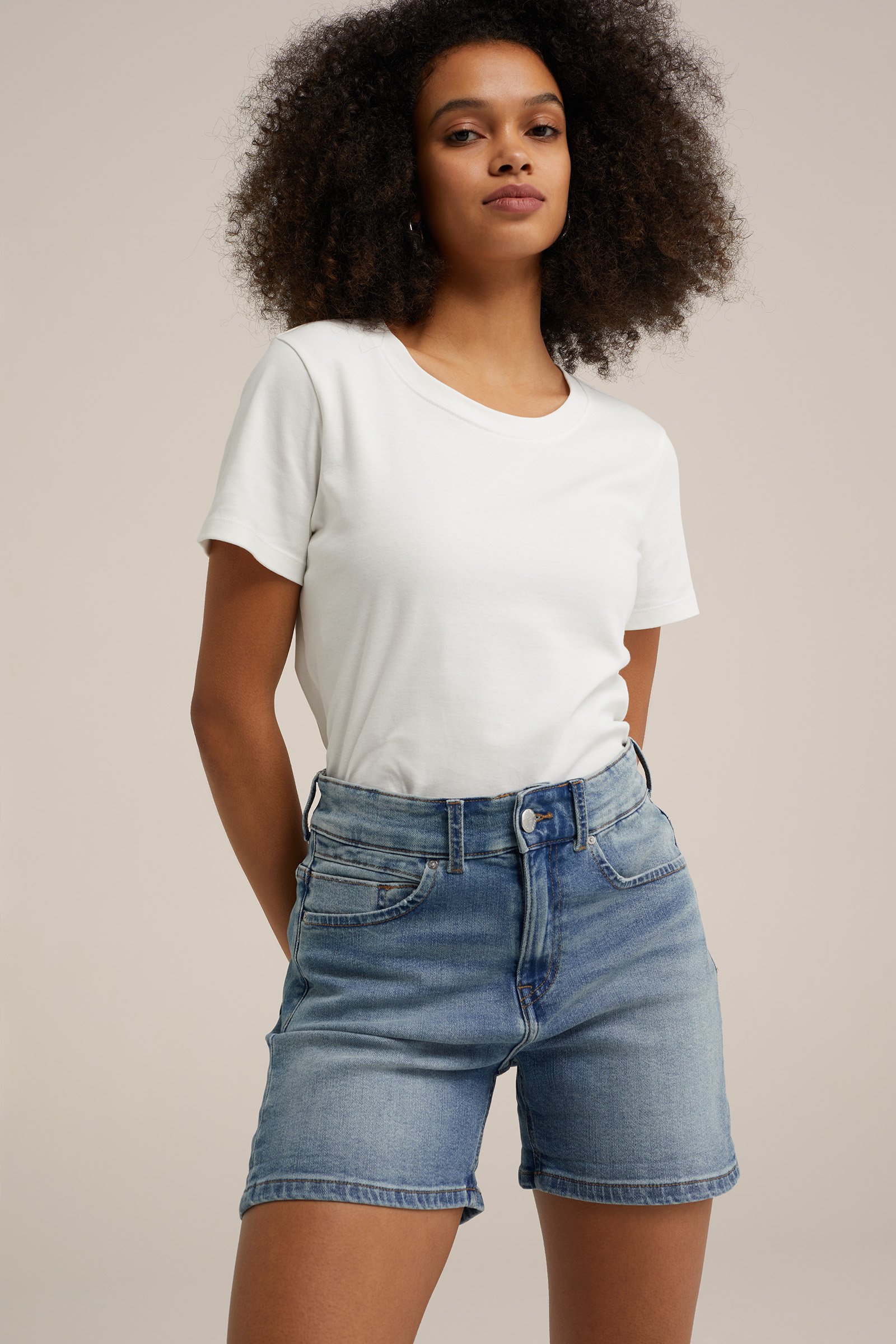 high rise denimshort met comfort stretch Blue Ridge Blauw