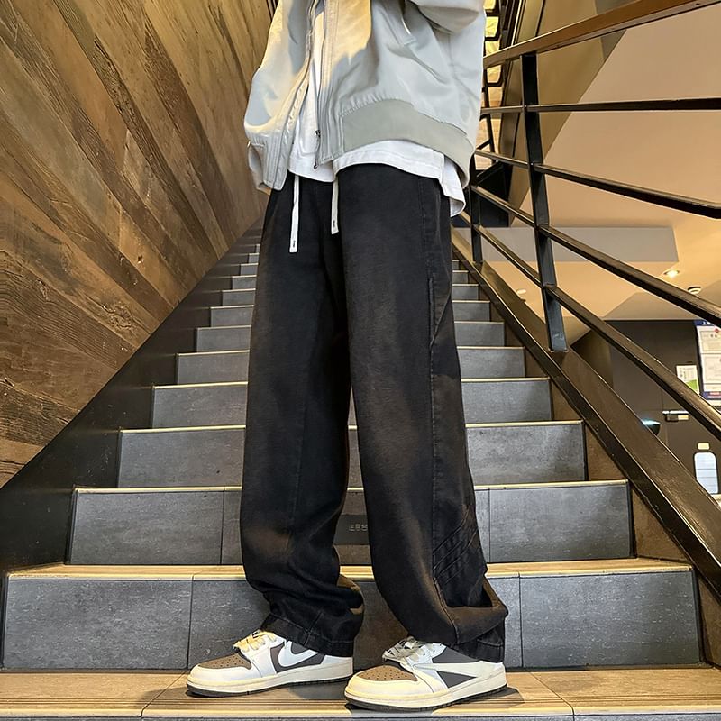 YERGO - Mid Rise Washed Wide Leg Jeans