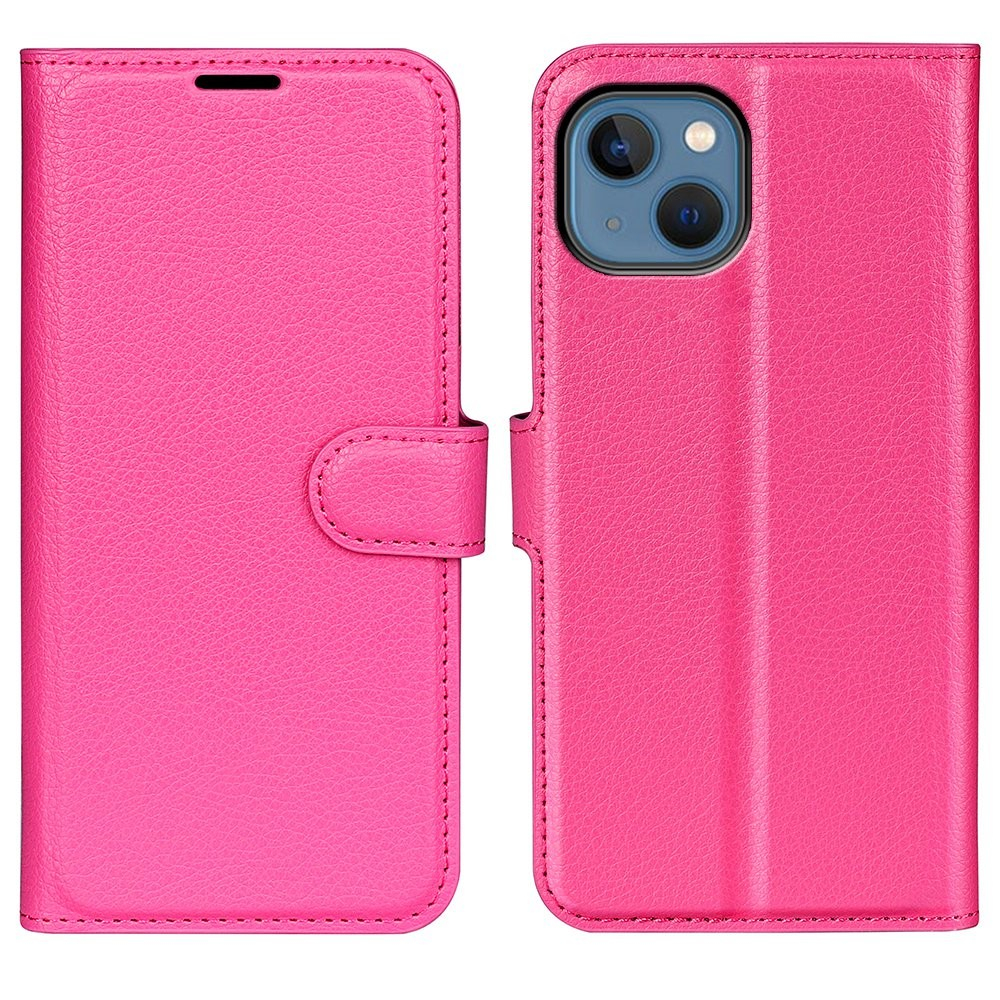 iPhone 14 Leder Tasche Flip Cover Litchi Look - Pink