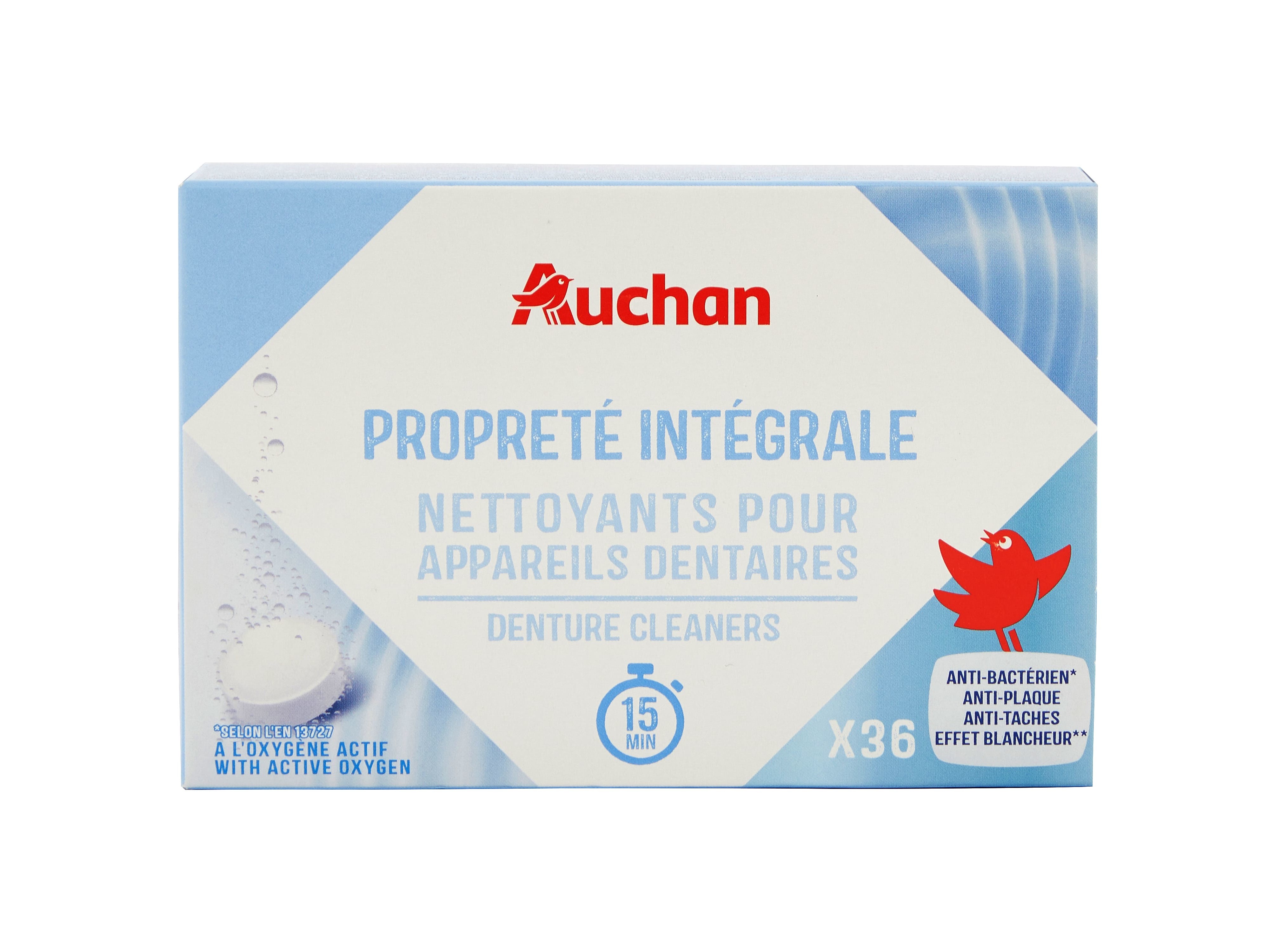 PASTILHAS AUCHAN PRÓTESES DENTÁRIA BRANQUEADORA 36UN
