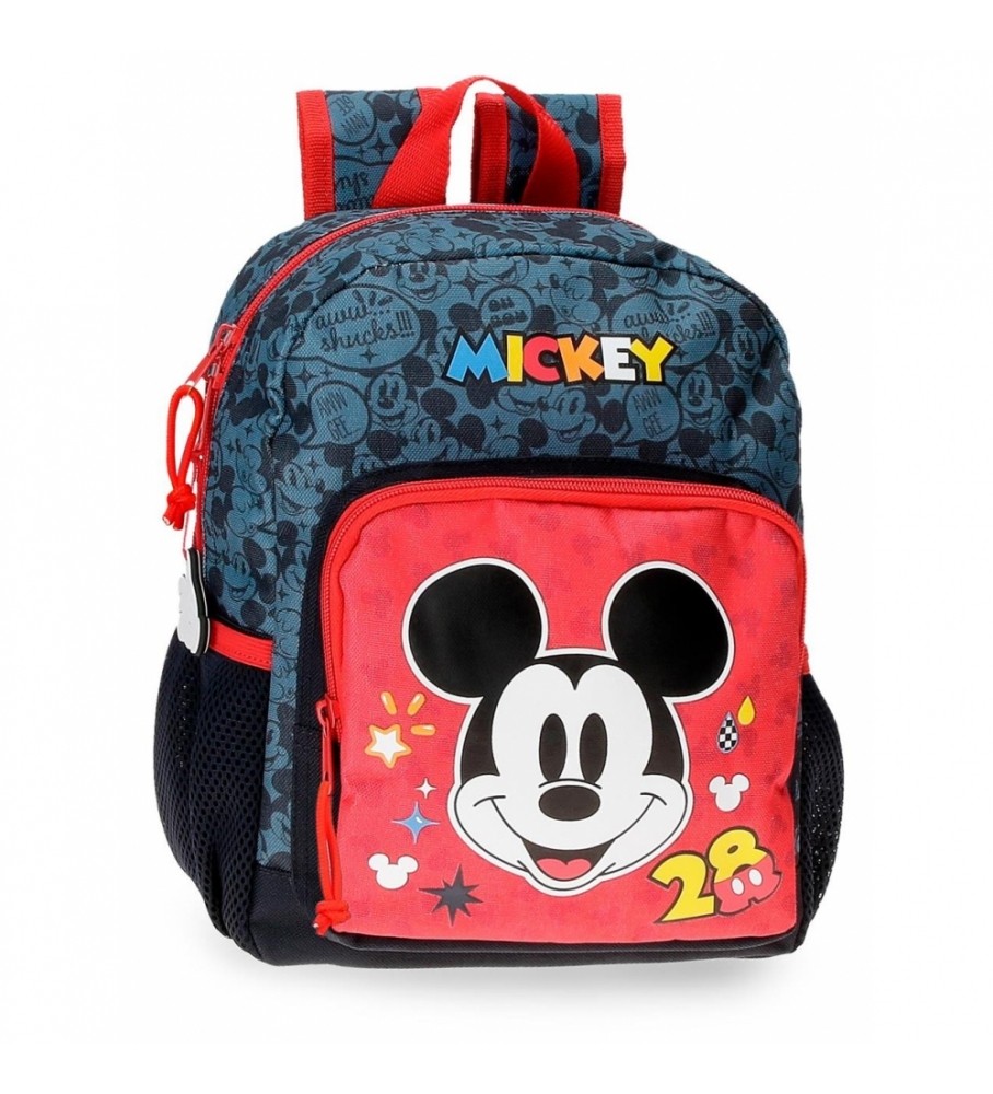 Mochila pré-escolar Joumma Bags Mickey Get Moving, 28 cm, ajustável, vermelha e azul - 23 x 28 x 10 cm -