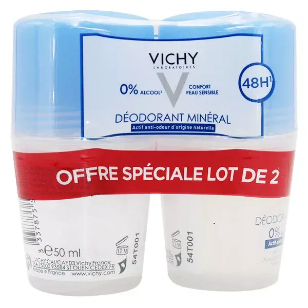 Desodorante Roll-On Mineral Vichy 48h, Pacote com 2 x 50ml