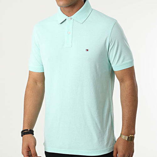 Polo Manches Courtes Print Under Collar 5685 Bleu Turquoise