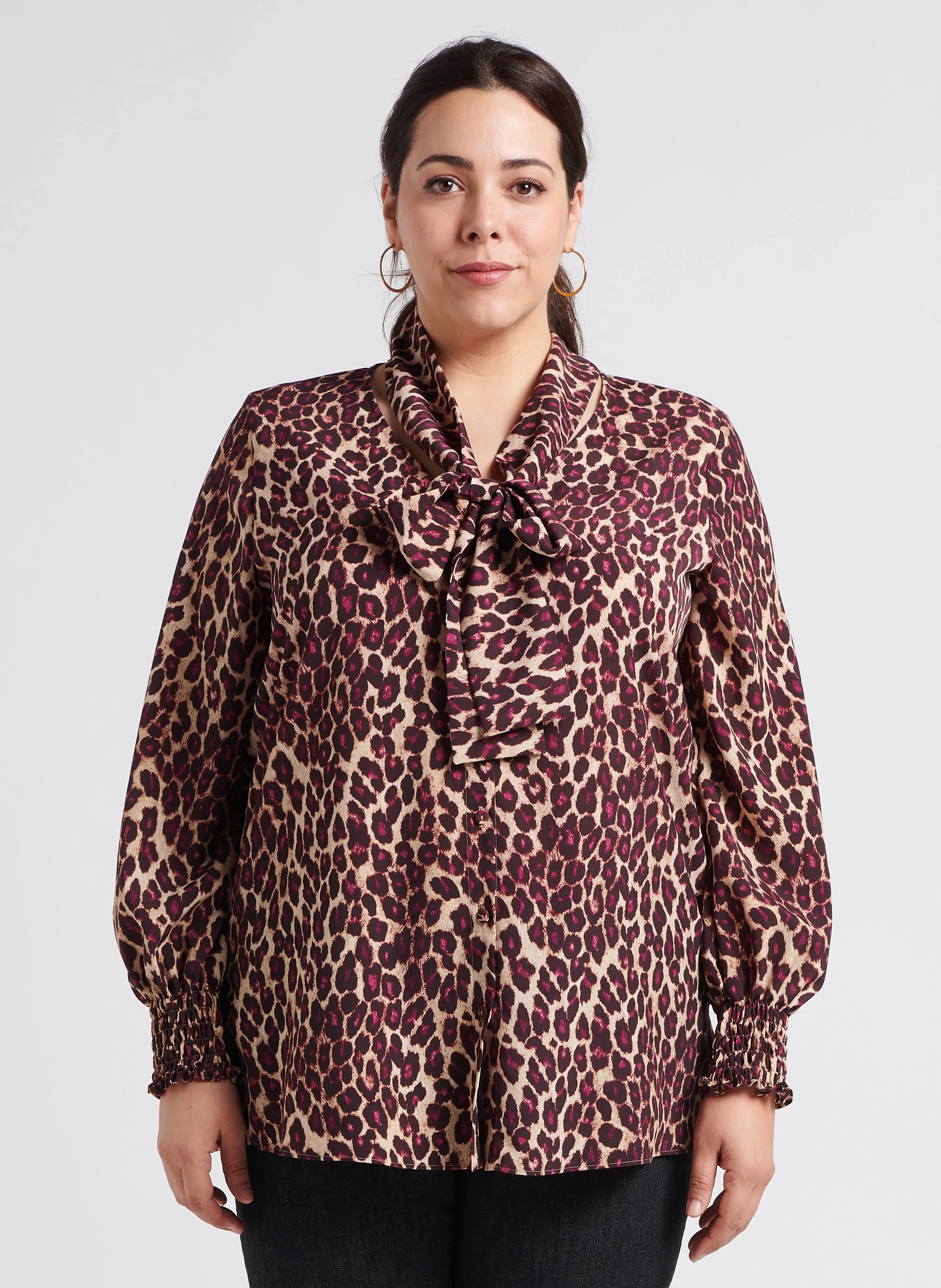 FARNESE - Blouse ample col V à imprimé léopard | Marron