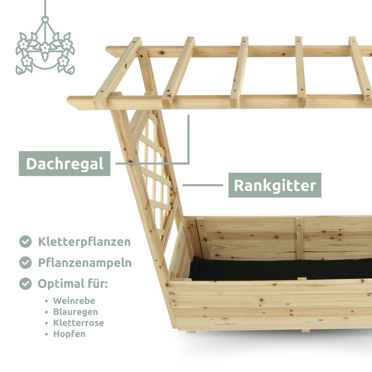 holz4home plantenbak met dennenhouten dak inclusief fleecevoering M