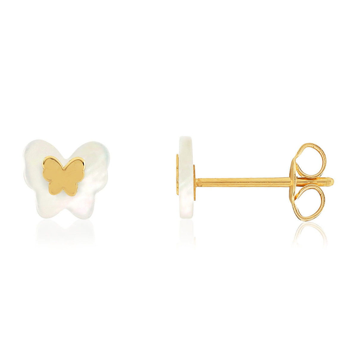 Boucles d'oreilles or jaune 375 papillons nacres