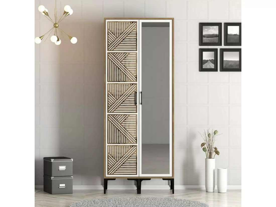 Garde-robe 2 portes Dpagliuc, Meubles de chambre, Penderie de plain-pied, Placard à vêtements, 80x201h48 cm, Noyer et Blanc