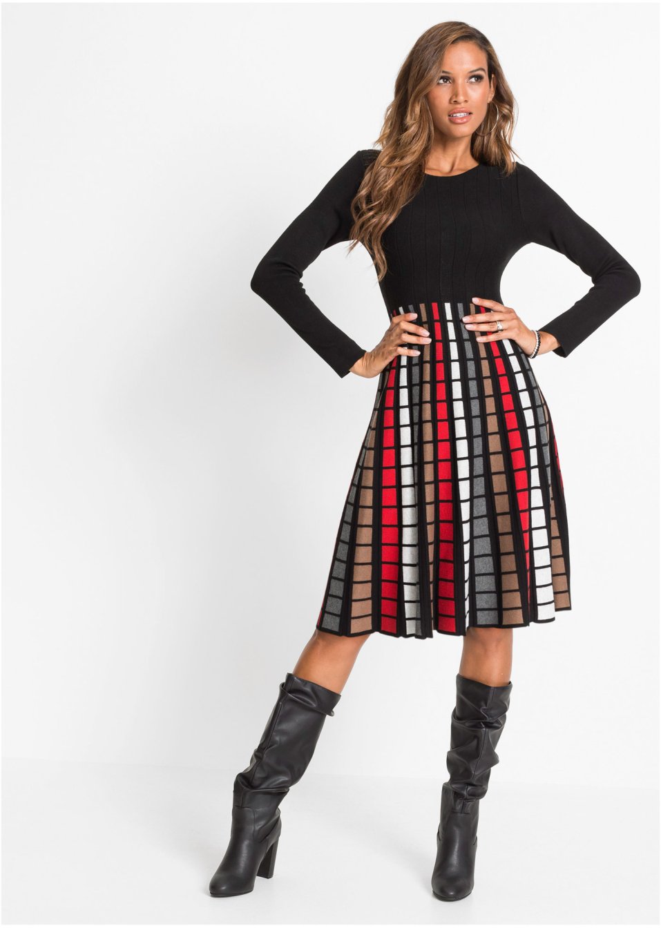 Robe en maille à carreaux