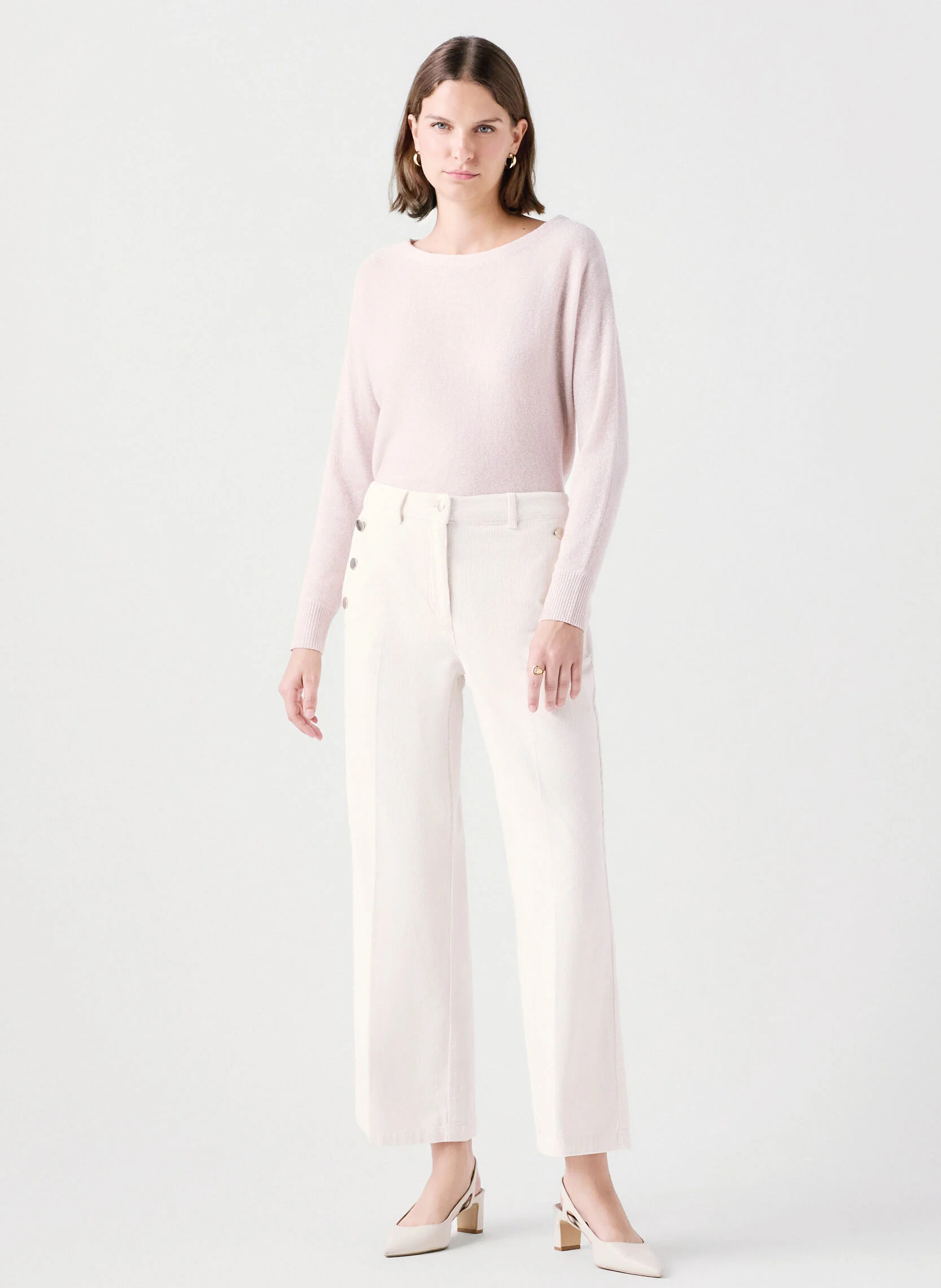 PRUNELLE - Pantalon large en velours côtelé | Beige