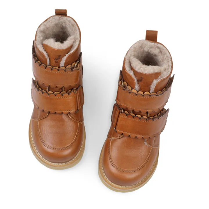 Petit Nord Boots Fourrées Scratchs Scallop Winter | Cognac