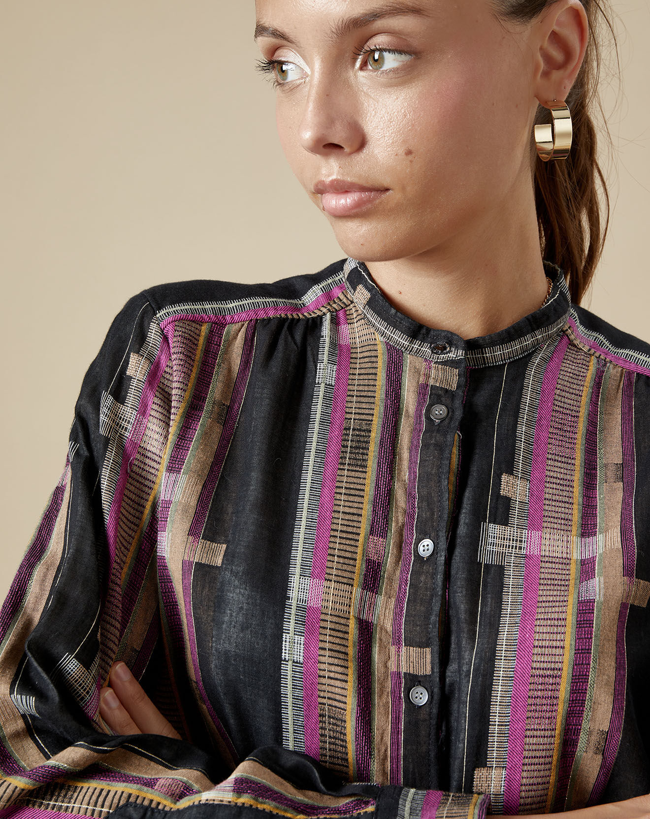 Hartford Blouse Codex noir/doré/fushia