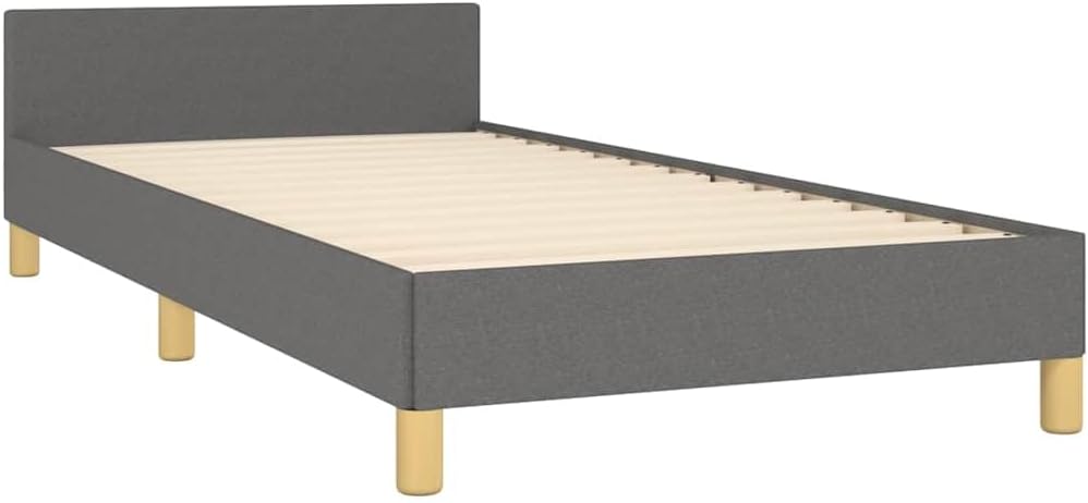 vidaXL Bettgestell mit Kopfteil, Bettrahmen mit Lattenrost, Bett Polsterbett mit Stützbeinen, Schlafzimmerbett Einzelbett, Dunkelgrau 100x200cm Stoff ZJ8711198
