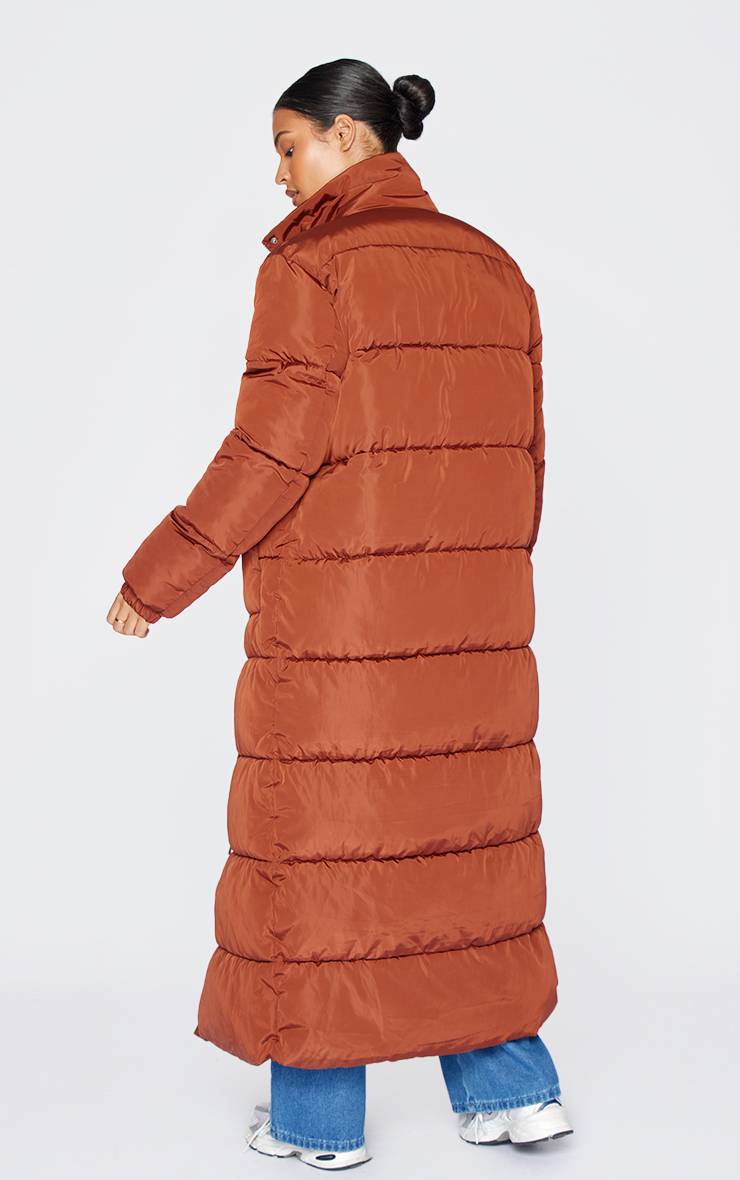 Chocolat Doudoune Longue Maxi À Casynthétiqueche Contrastante Tall