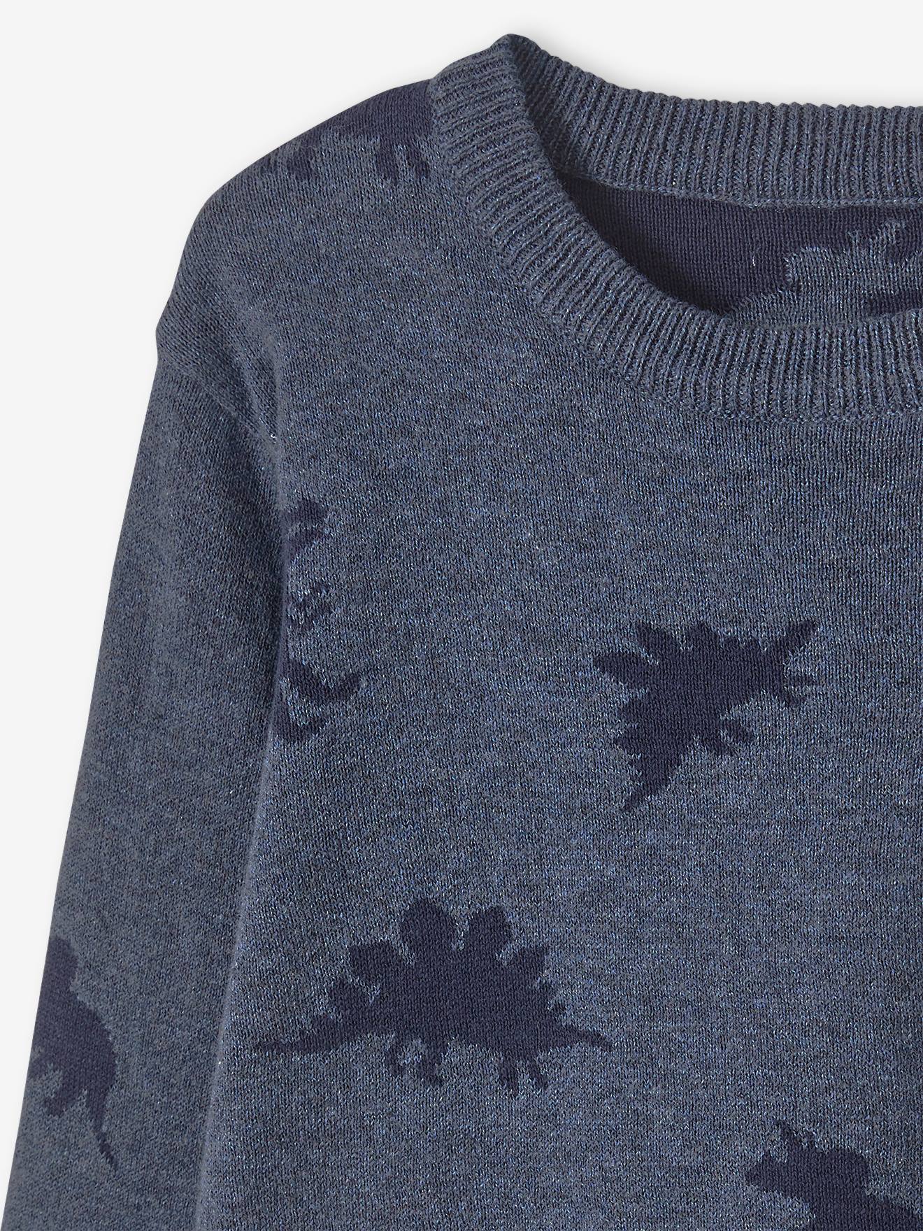 Camisa de malha jacquard com estampa de dinossauros, para meninos, tamanho médio azul mesclado.