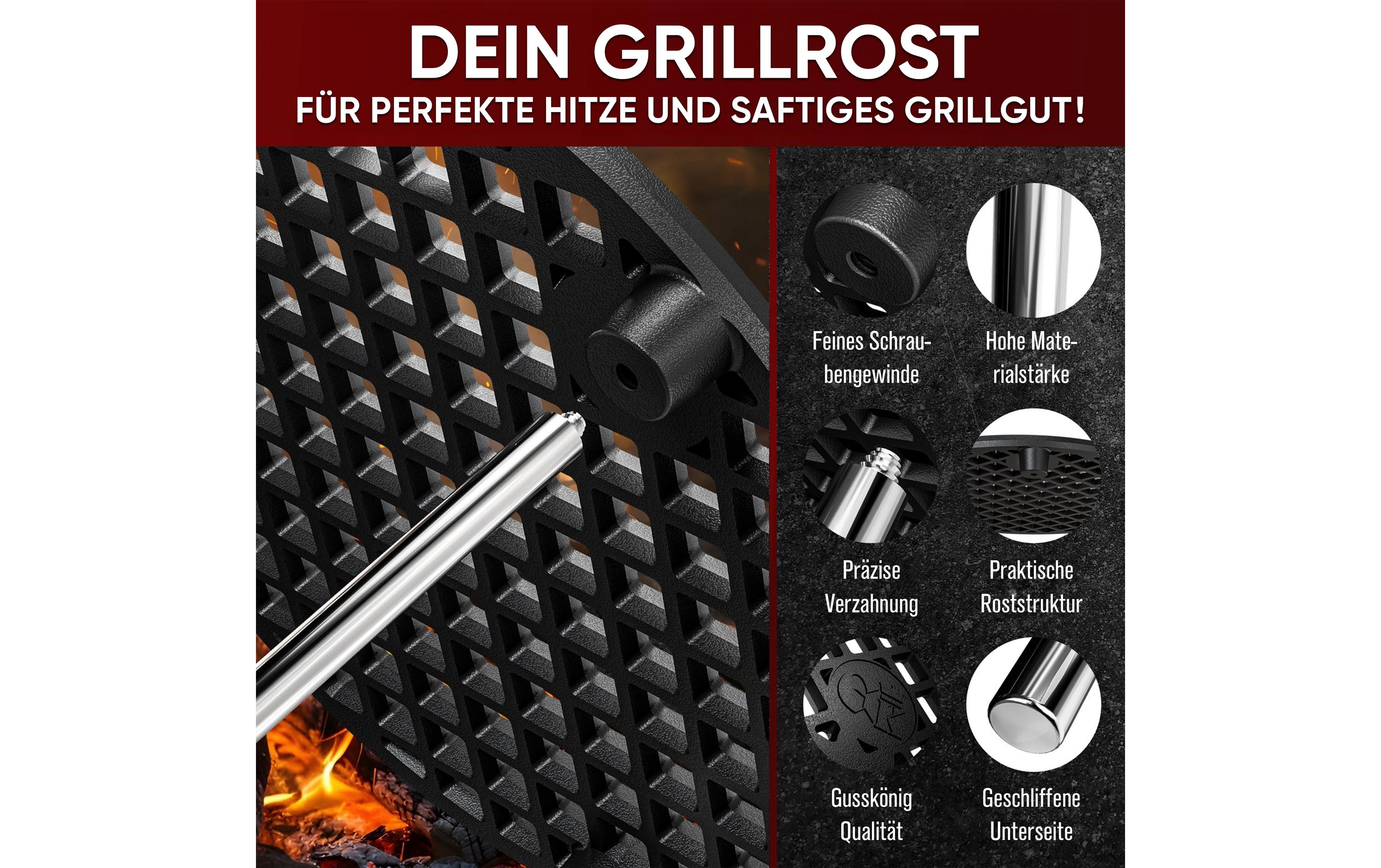 Grillrost 30 cm mit 3 BeinenGusseisen Grillrost mit 3 abnehmbaren Beinen