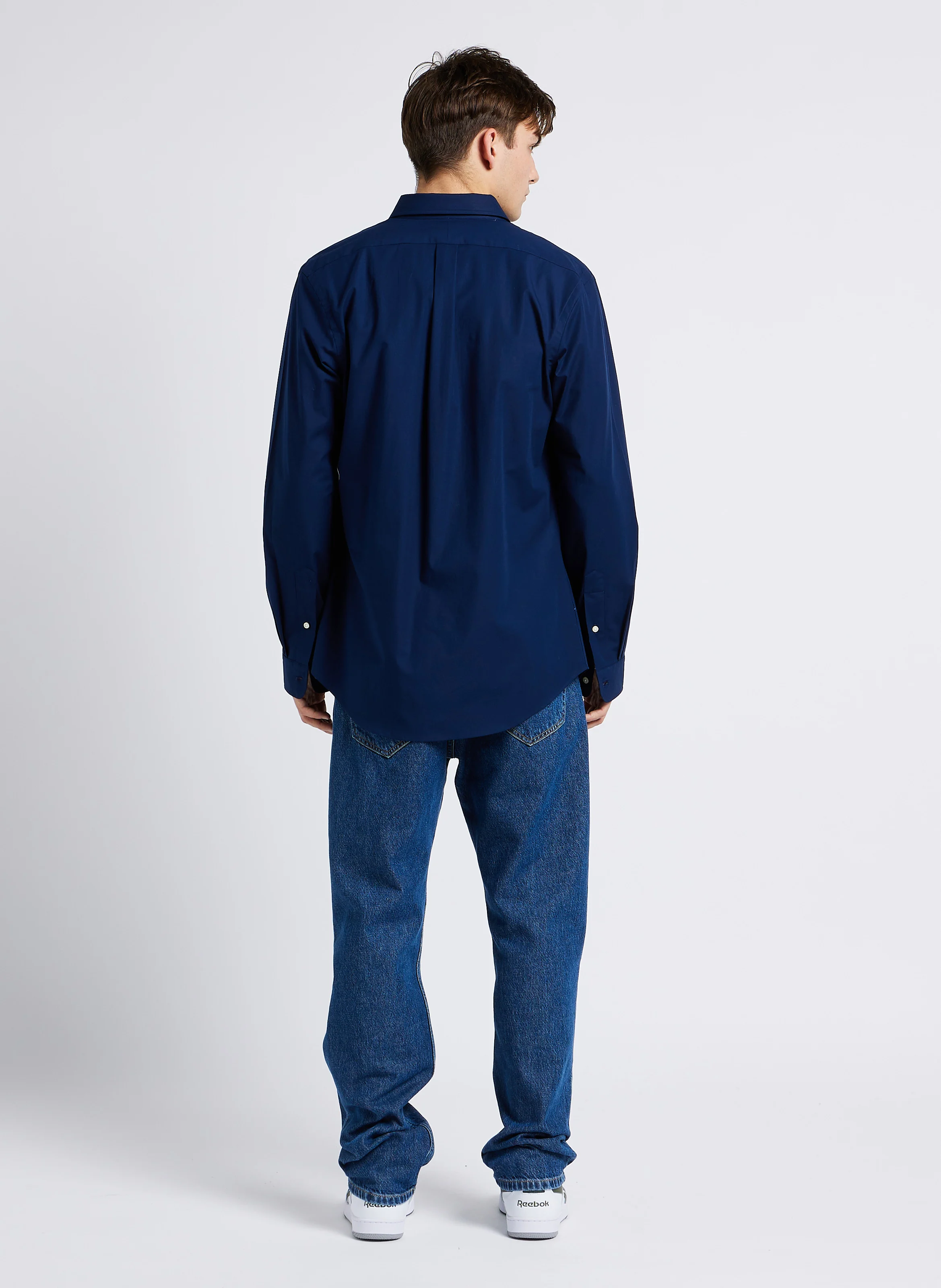 Chemise col américain en coton mélangé | Bleu