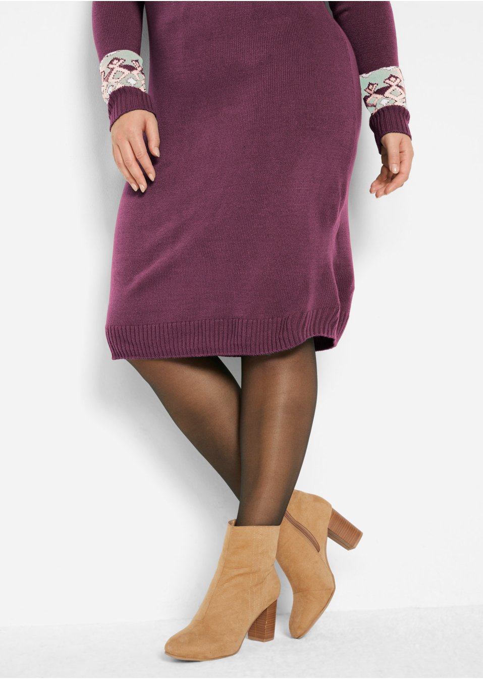 Robe en maille à motif norvégien et col roulé ample, longueur sous genou