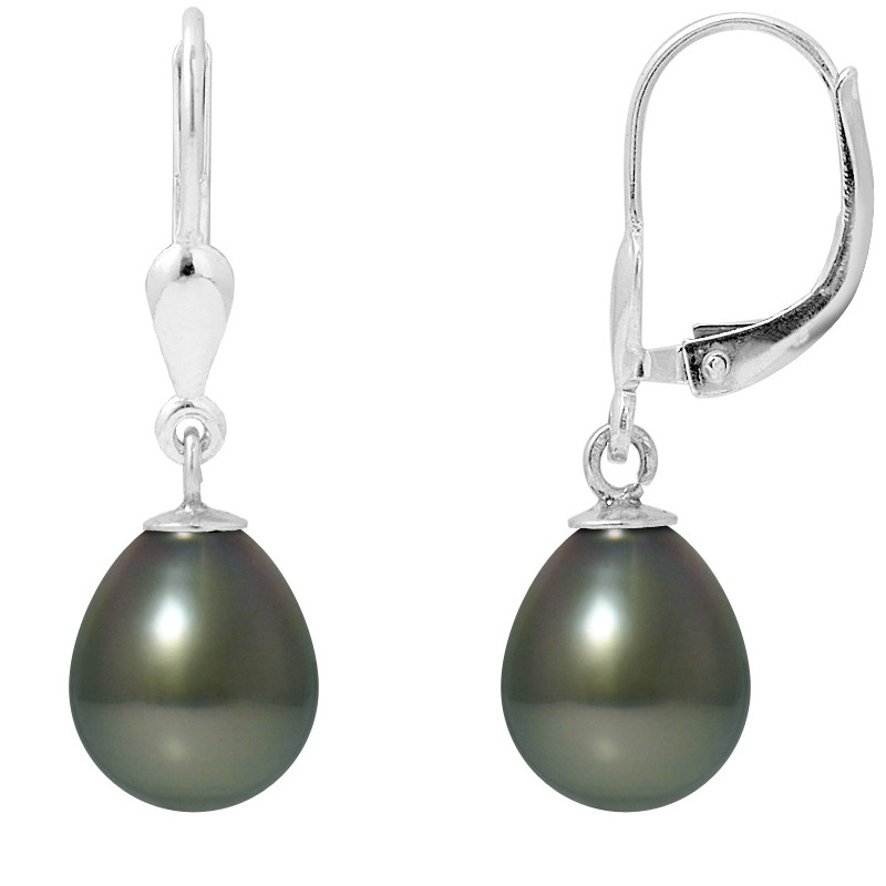 Boucles d'Oreilles Pendantes Perles de Tahiti et Argent 925/1000