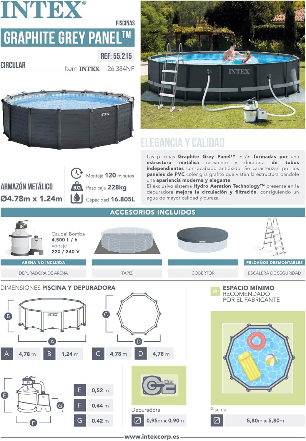 Intex 15Ft8In X 49In Graphite Gray Panel Pool Set