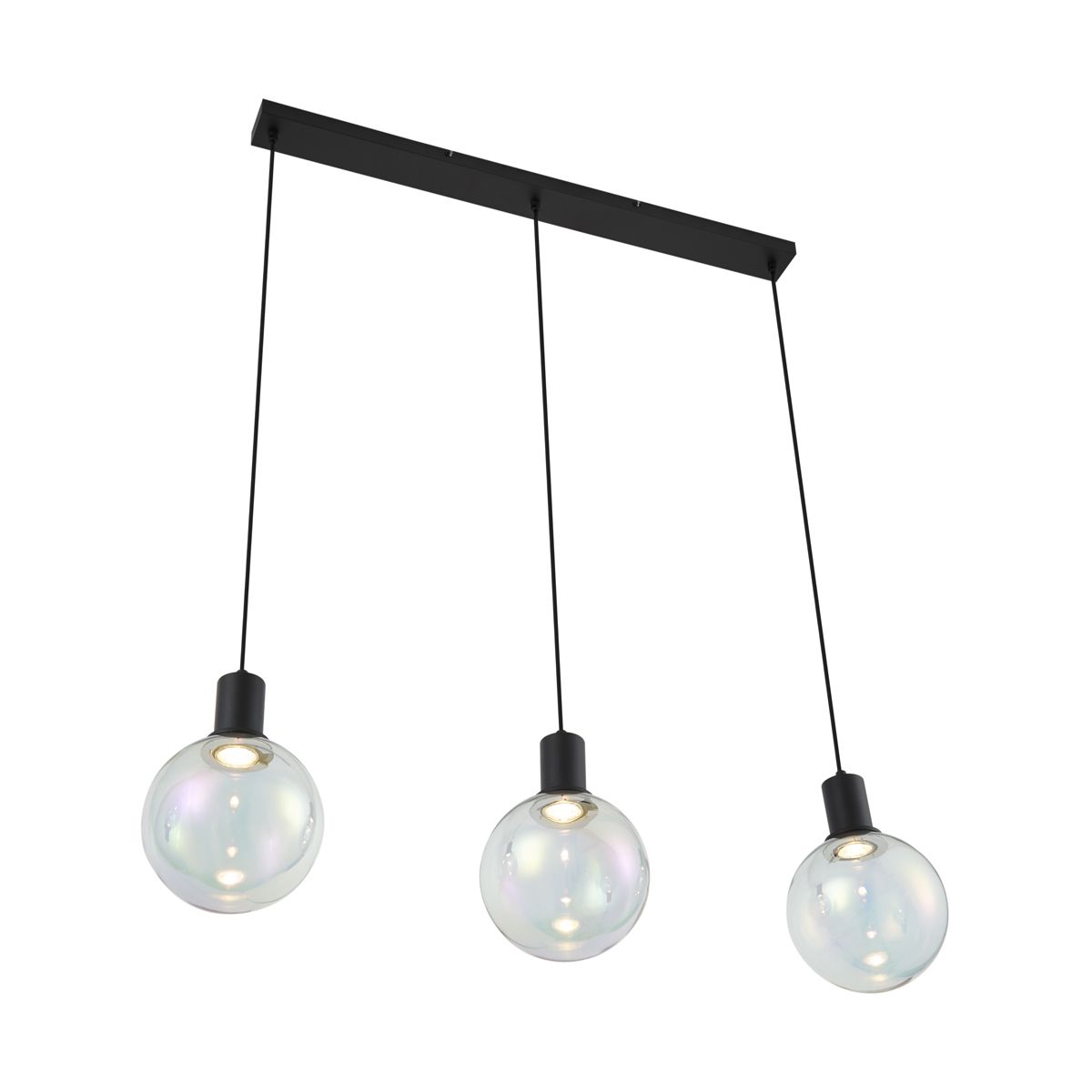 Design hanglamp zwart met regenboog glas langwerpig 3-lichts - Mallon