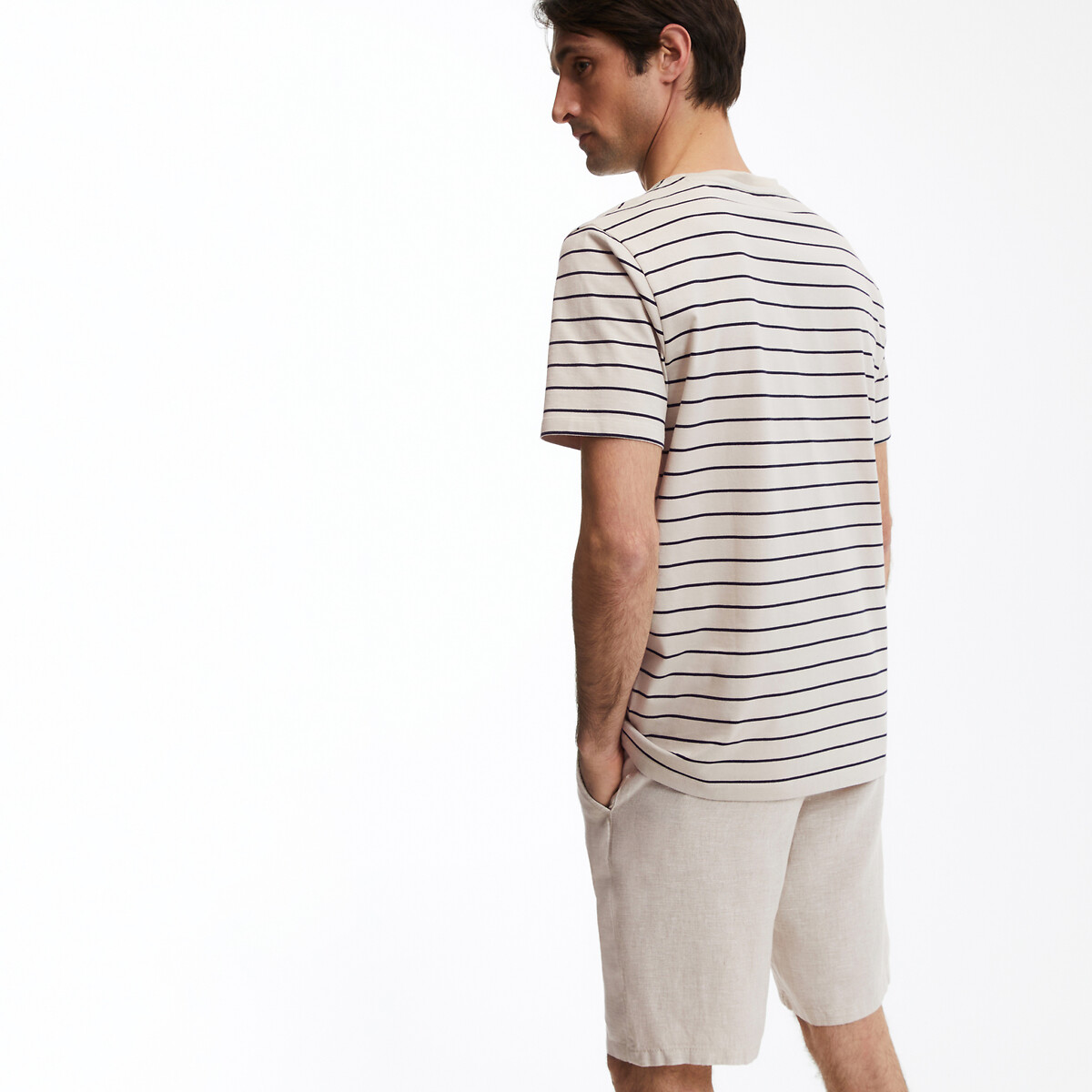 COLEÇÕES LA REDOUTE<br>Camiseta listrada com gola redonda e mangas curtas, em algodão orgânico