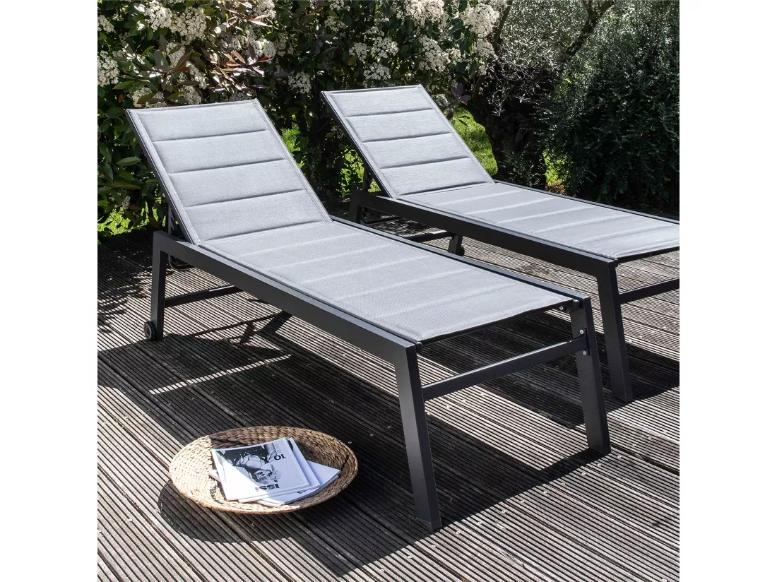 Lot de 2 bains de soleil en aluminium gris - Nouméa