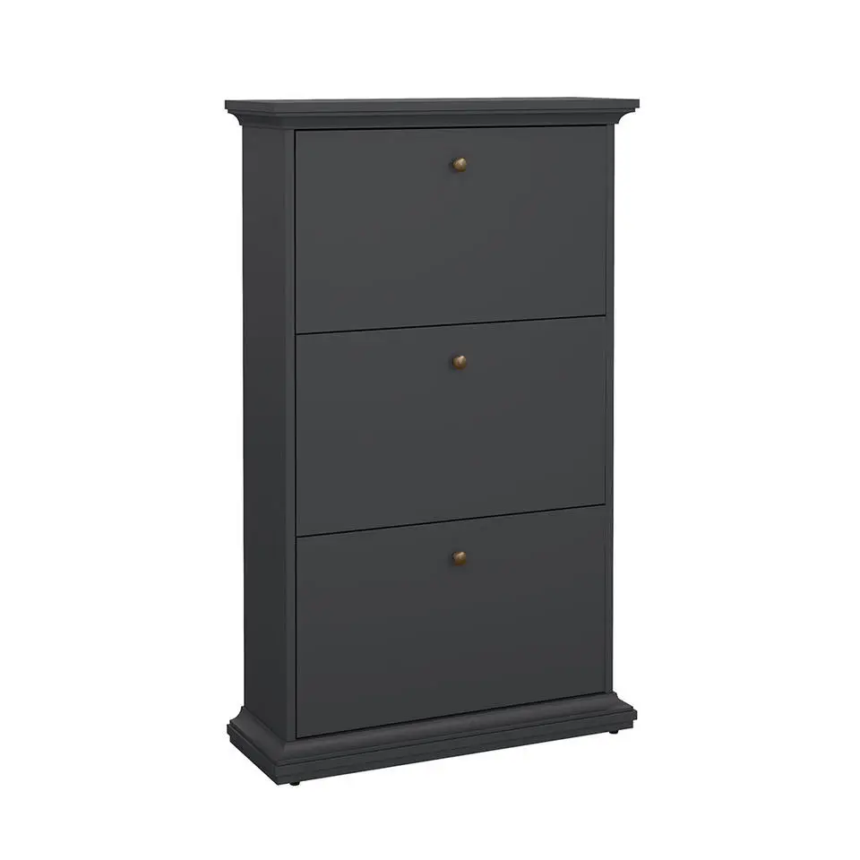 Hioshop Venedig schoenenkast met 3 klepdeuren mat grijs