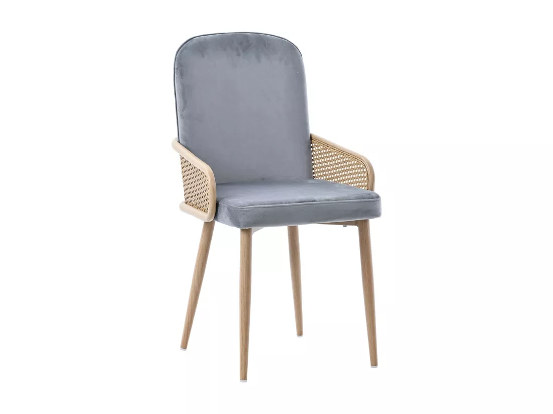 Lot de 6 chaises en métal et rotin, pieds en métal grain de bois, 45x43x90cm, Gris