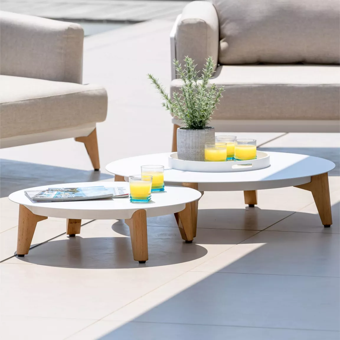 Salon de jardin aluminium 9 places 12 pcs Monte Carlo Blanc et taupe
