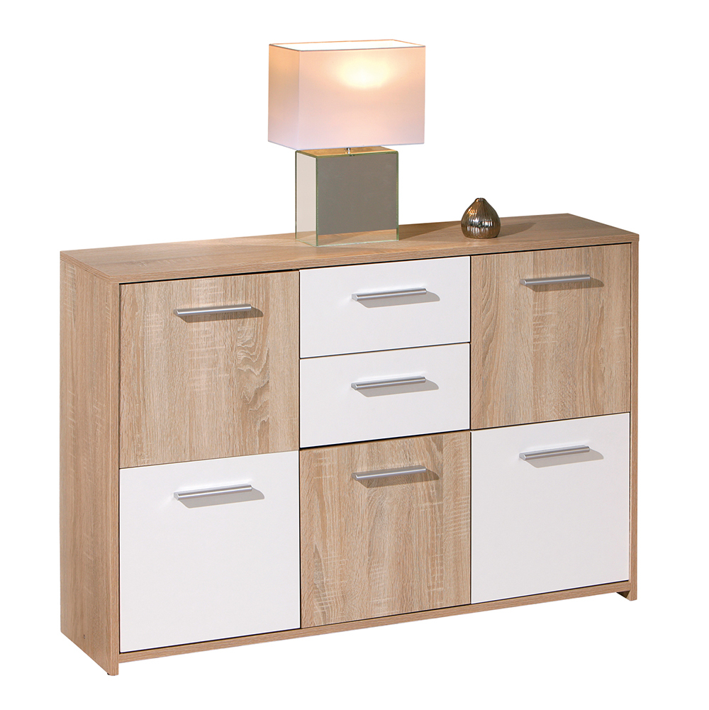 Kommode ELVEZIA - Sonoma Eiche - weiß - 115 cm breit