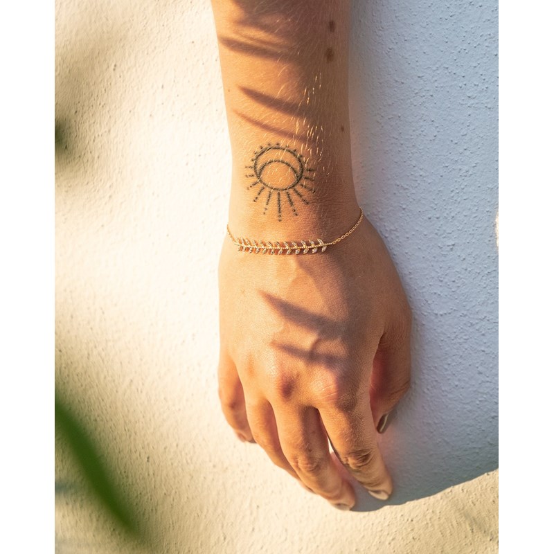 Bracelet Fin Plaqué Or Tendance Epis de Blé Feuilles de Laurier Zirconium