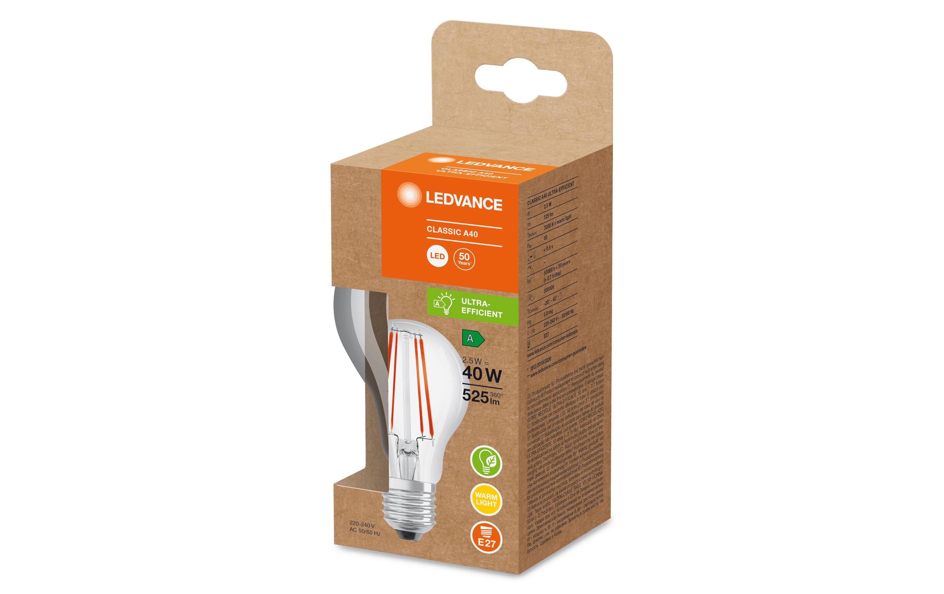 Lampe Clas A 40, 2.5W, E27, WarmweissLED-Lampen, klassische Kolbenform