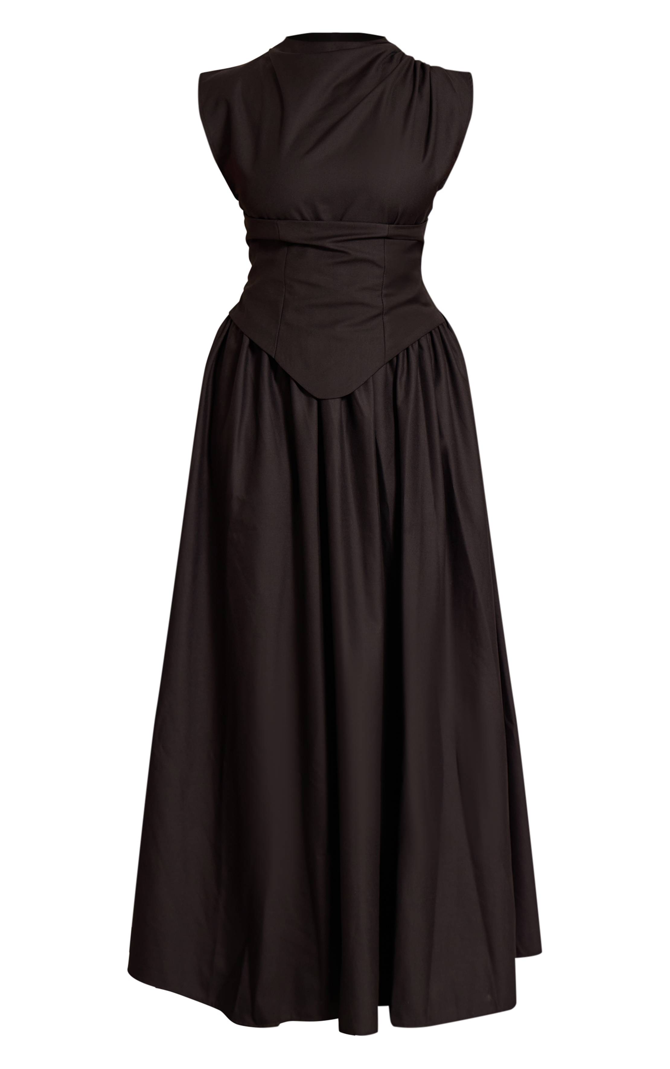 Noir Robe Longue Moulante Corsétée À Col Montant En Tissu Tissé Shape