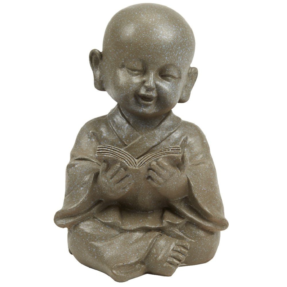 Statuette moine sagesse en résine gris