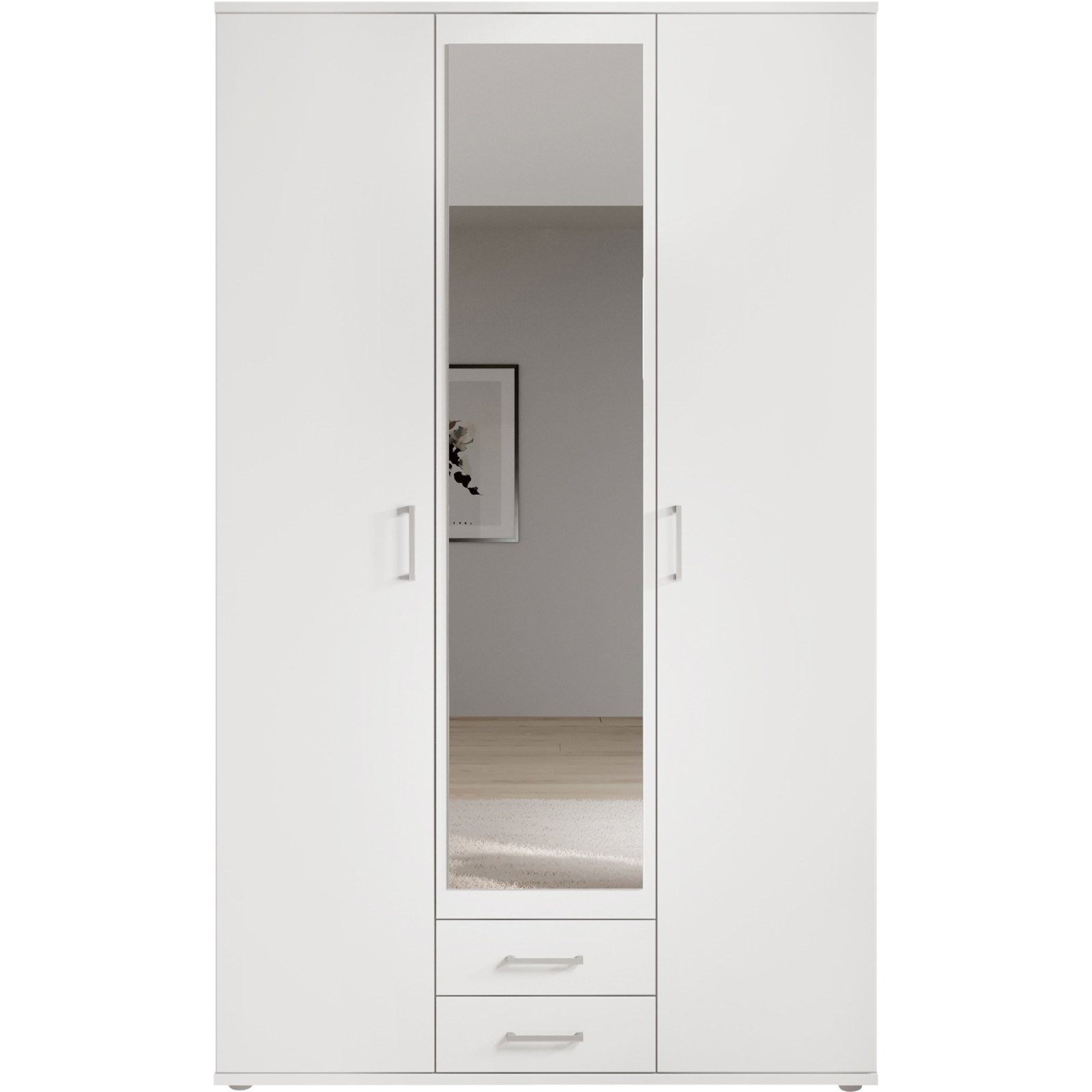 Drehtürenschrank Karl Melamin weiss 120 x 197 x 54 cm, mit Spiegel