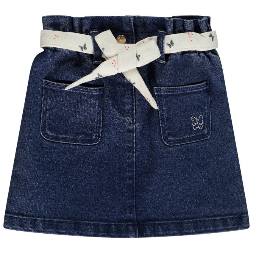 Jupe effet jean avec ceinture à nouer pour bébé fille - Bleu moyen