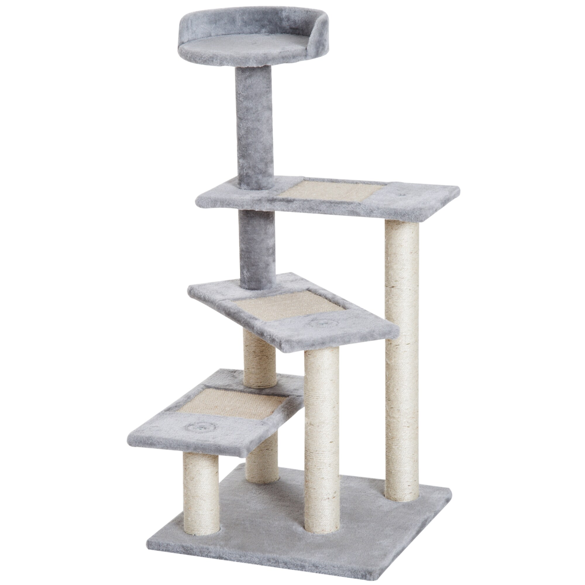 PawHut Kletterbaum mit 5 Ebenen beige, grau 48 x 48 x 101 cm (LxBxH)