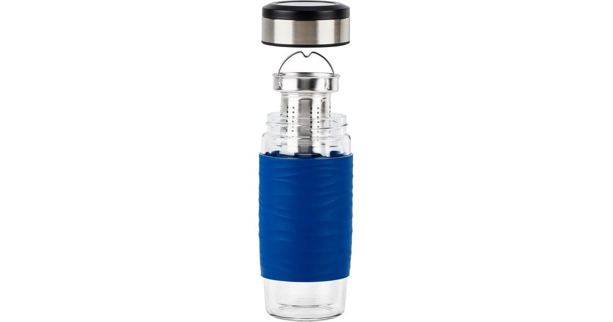 EmsaTea Mug Thermosbeker 0,4 Liter  (Blauw/transparant, Glas, schroefdop)
