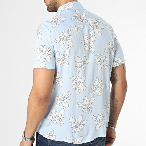 Chemise Manches Courtes Bleu Clair Floral